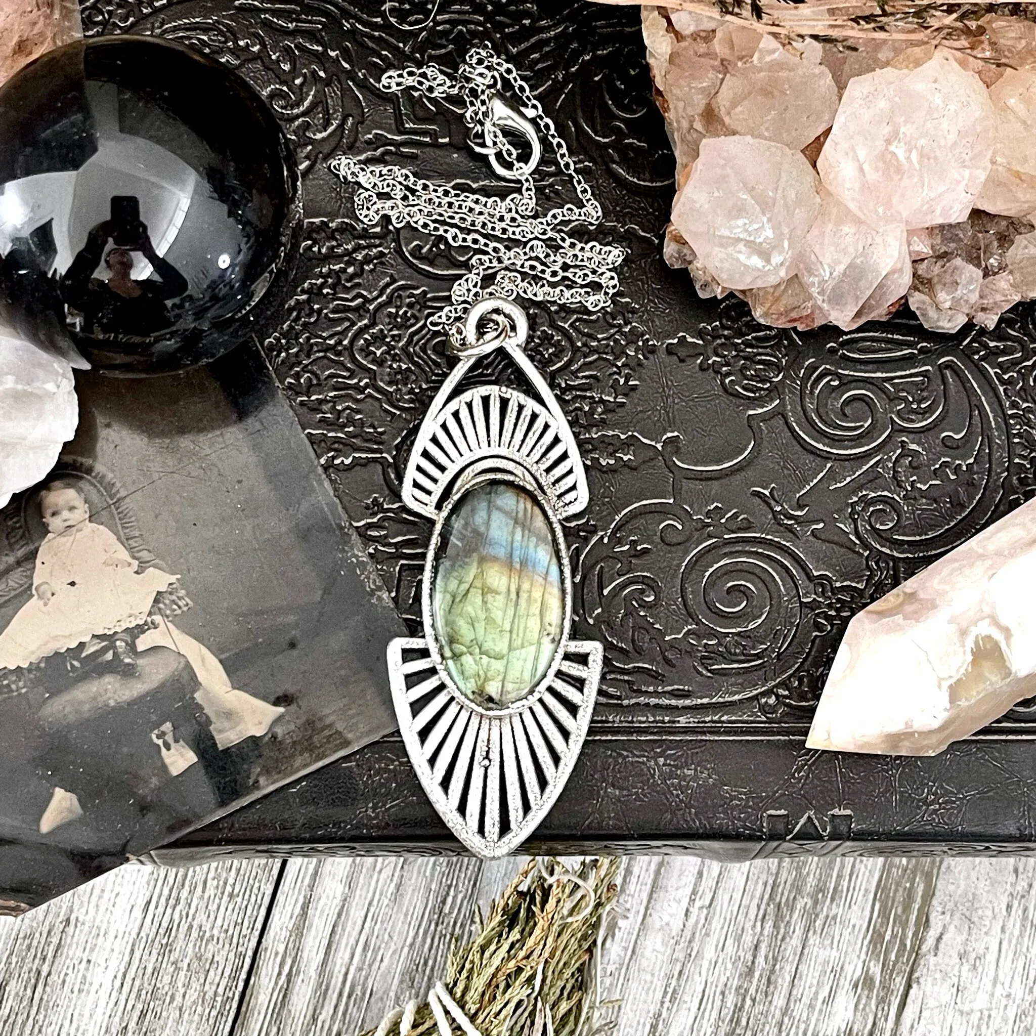 Crystal Necklace - Moss & Moon Collection - Labradorite set in Fine Silver / One of a Kind - by Foxlark