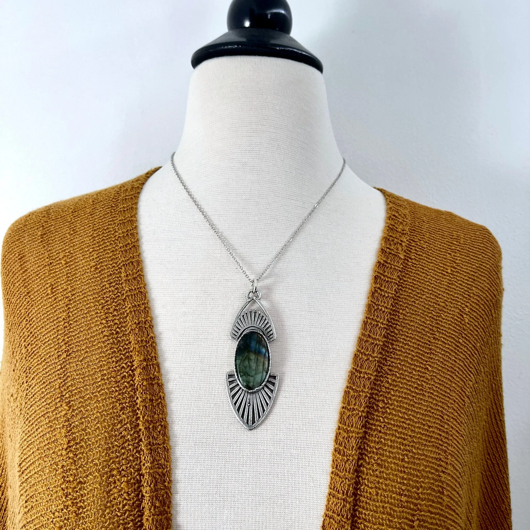 Crystal Necklace - Moss & Moon Collection - Labradorite set in Fine Silver / One of a Kind - by Foxlark