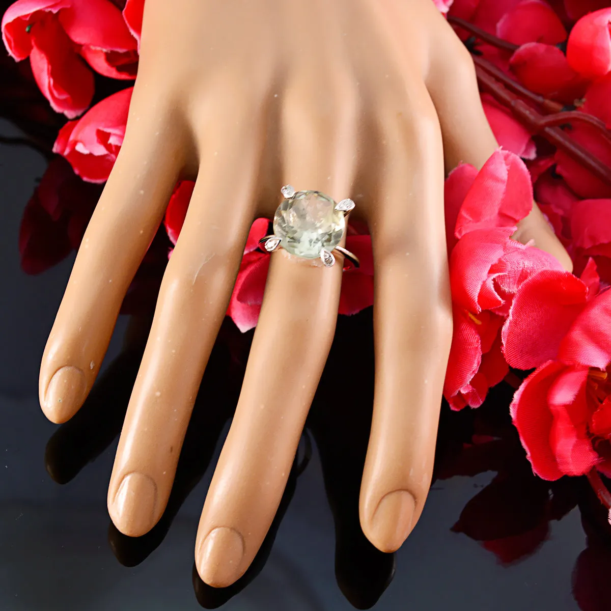 Cute Gemstones Green Amethyst 925 Silver Ring Jewelry Accessorie