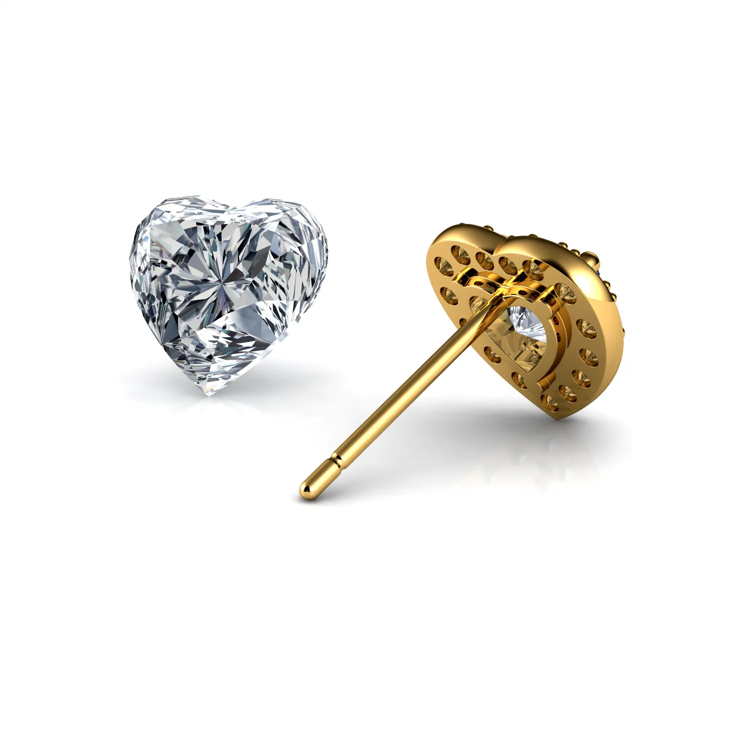 DEPHINI 14k Gold Heart Earrings -  Ear Studs CZ Crystals - Luxury box