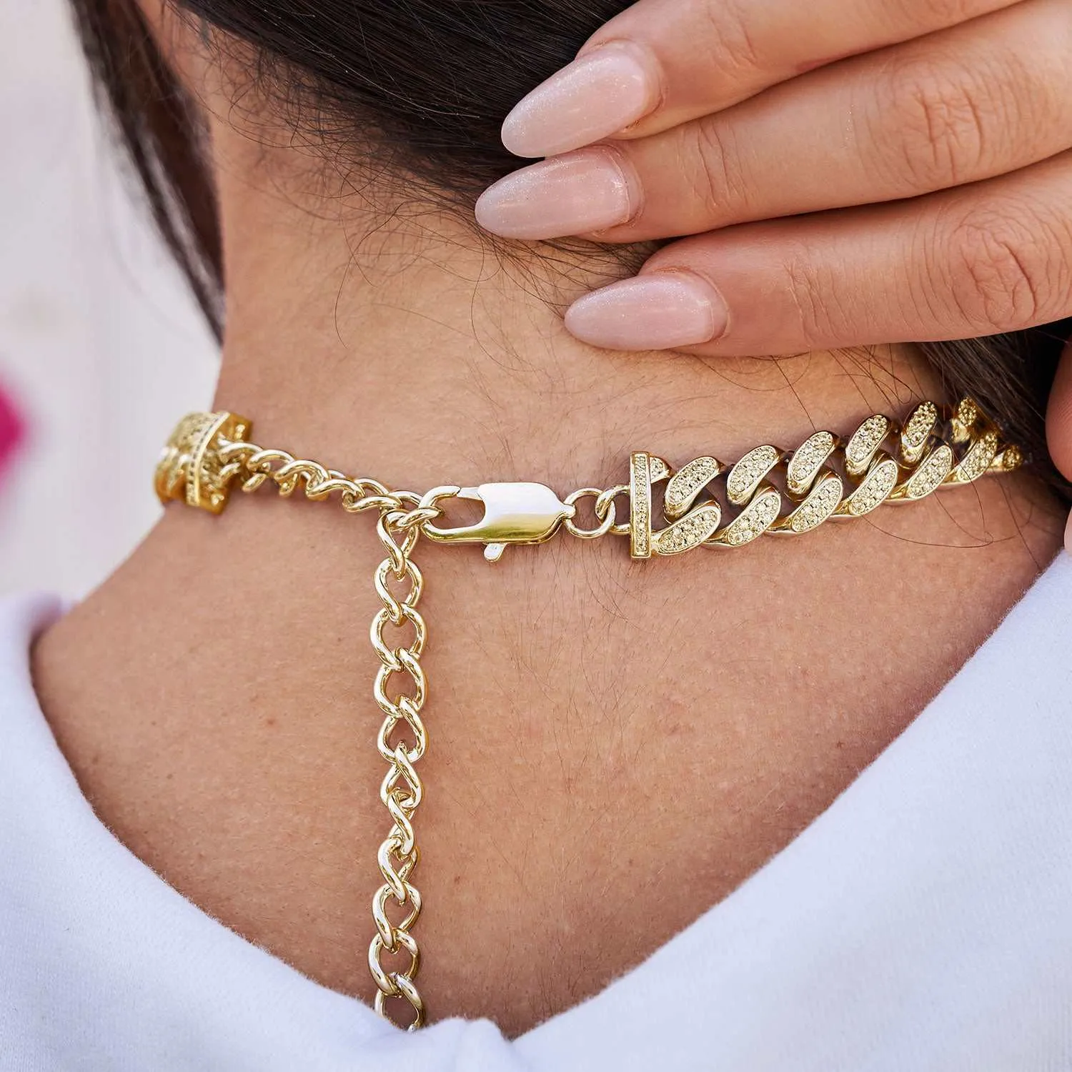 Diamond Cuban Link Choker in Yellow Gold - 12mm