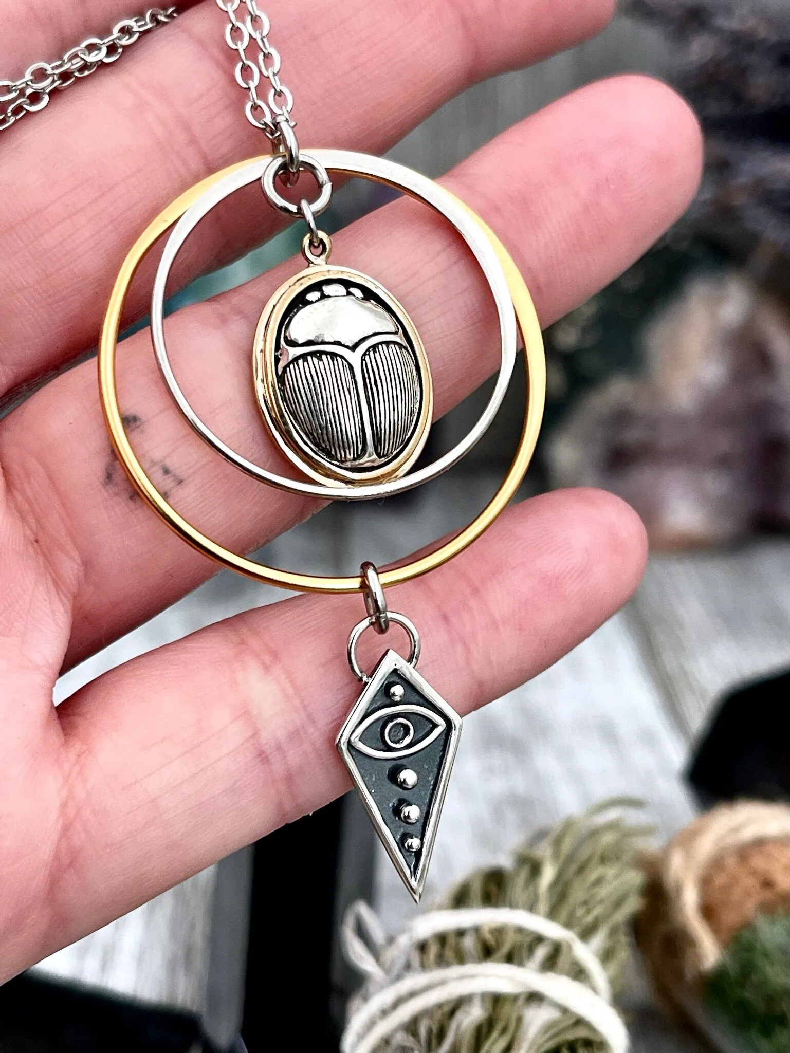 Diamond Eye and Scarab Talisman Necklace / Talisman Collection-Sterling Silver