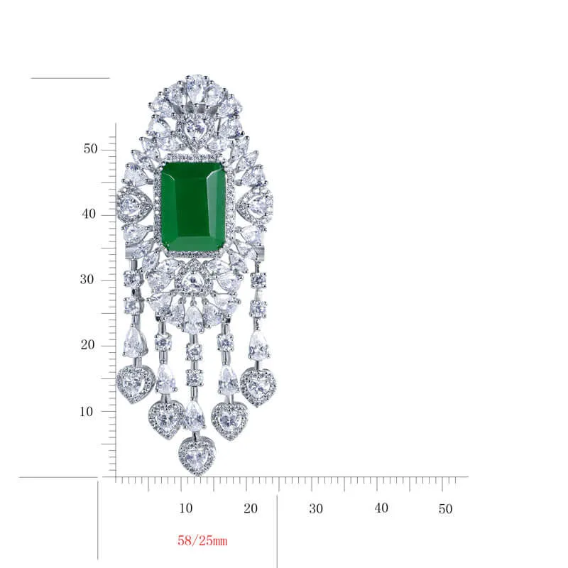 Elegant Green Emerald Cut Stone Drop Earrings