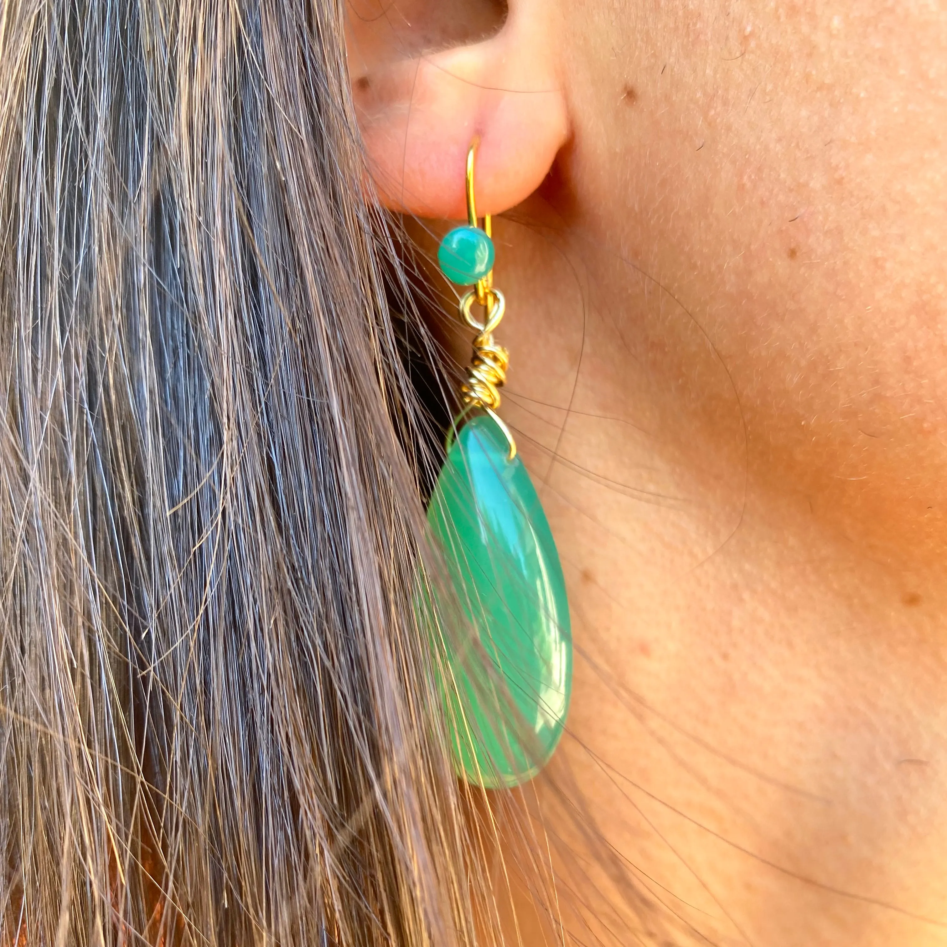 Emerald Green Onyx Teardrop Earrings, Gold Vermeil