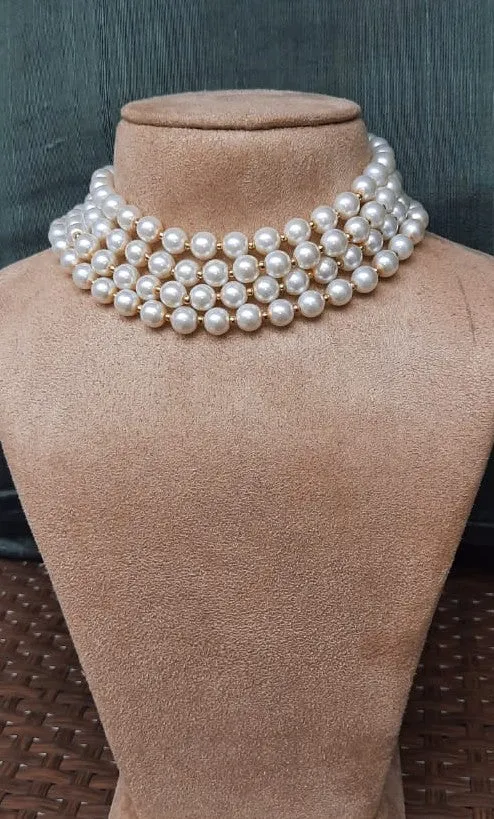 Estele - Classic White Pearl Four Line Universal Choker