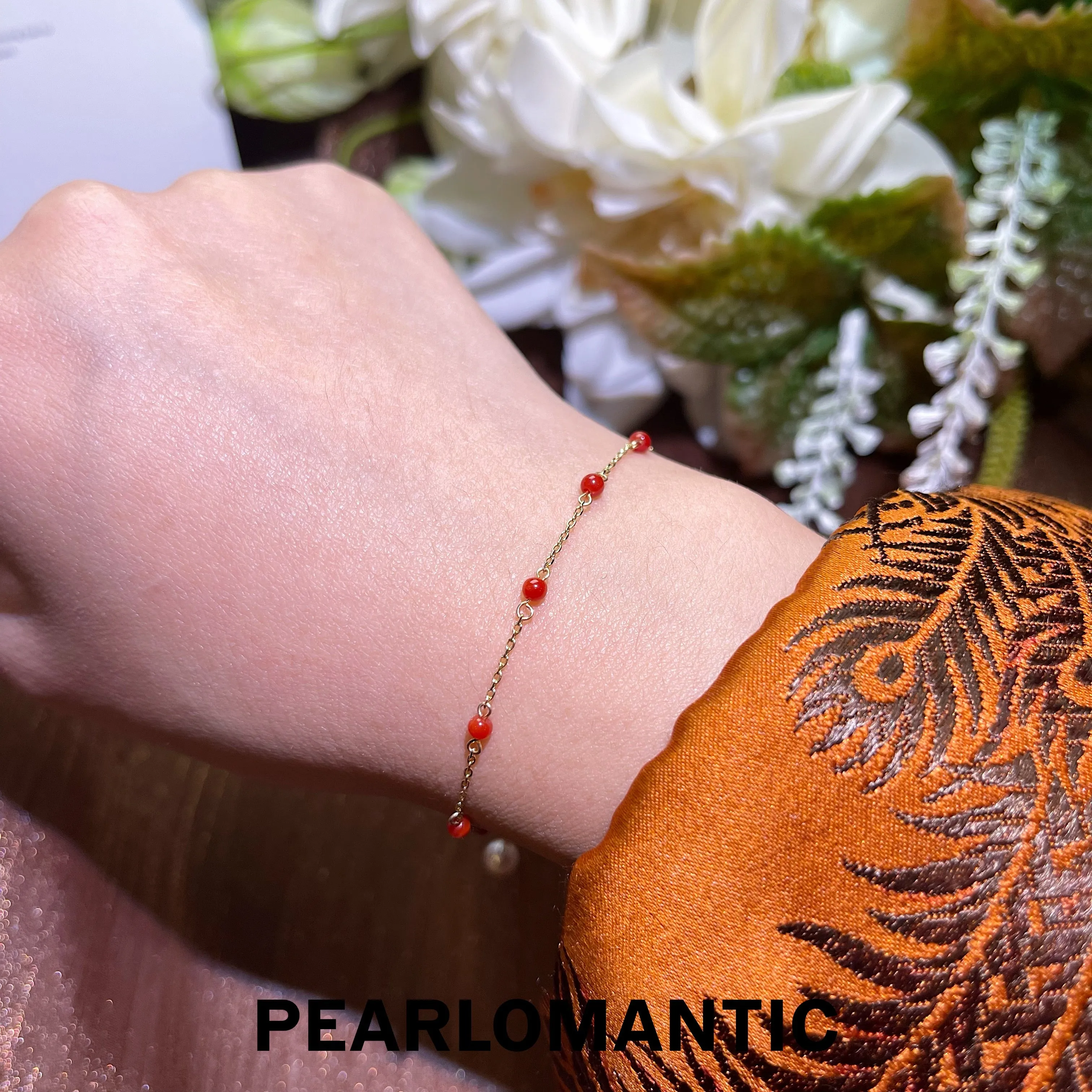 [Fine Jewelry] Japanese Aka Coral & Akoya Pearl & 10k Gold Adjustable Bracelets