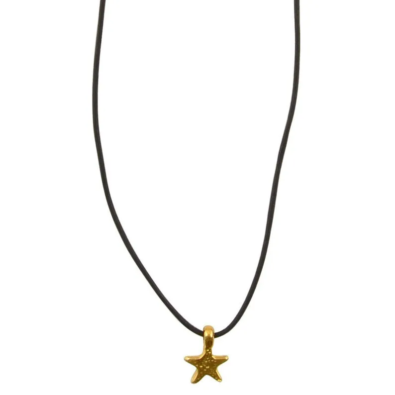 Finished Leather Jewelry-Antique Gold Star Necklace-16 Inches