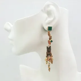 Foliage Twinset Earrings with Green Agates & Tiger's Eye carved Rabbit