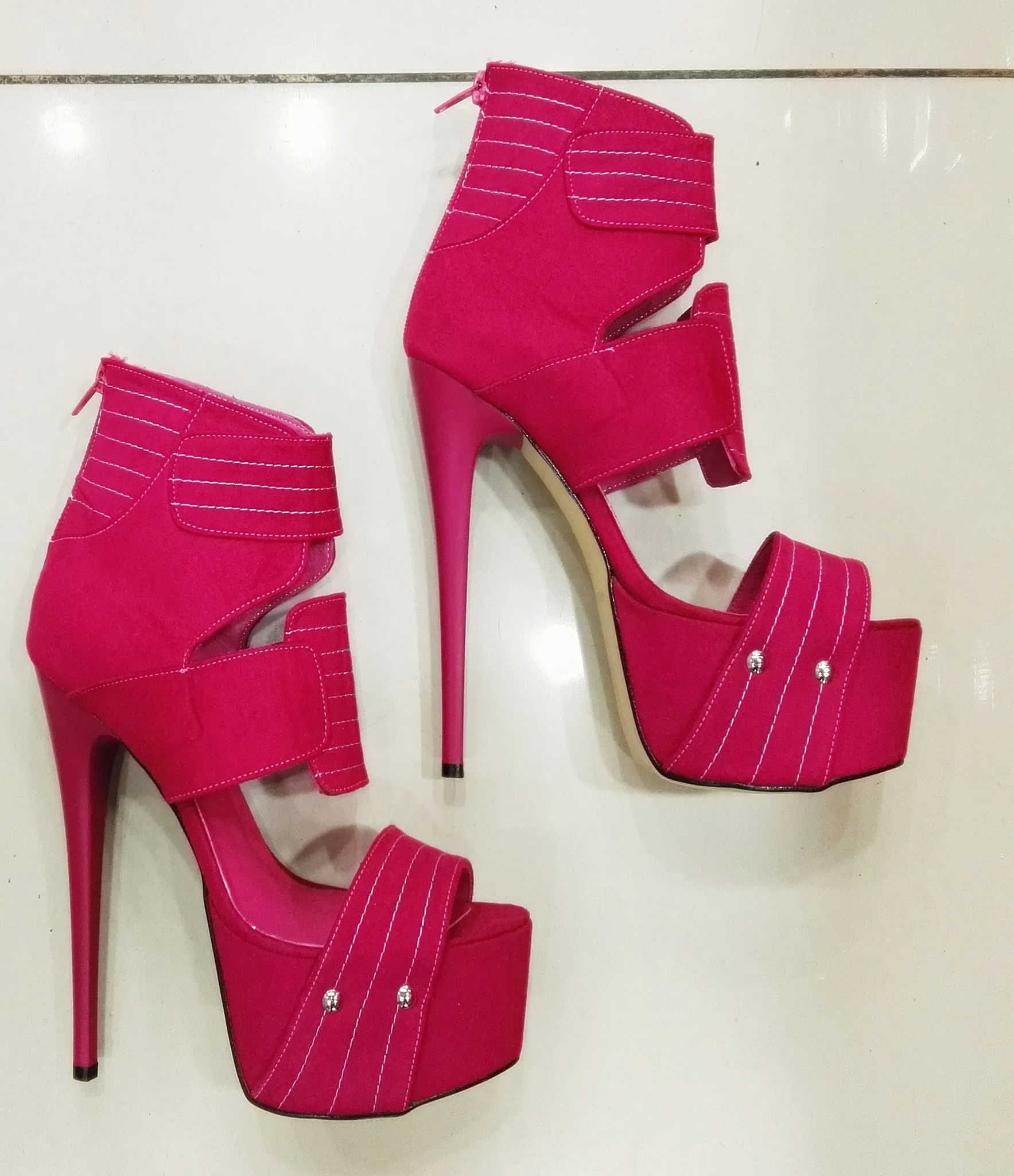 Fuschia Pink Bondage Peep Toe Platforms