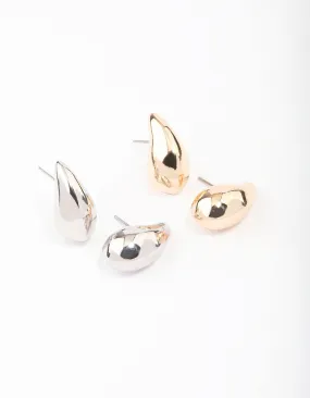 Gold & Silver Two-Toned Teardrop Earring Pack