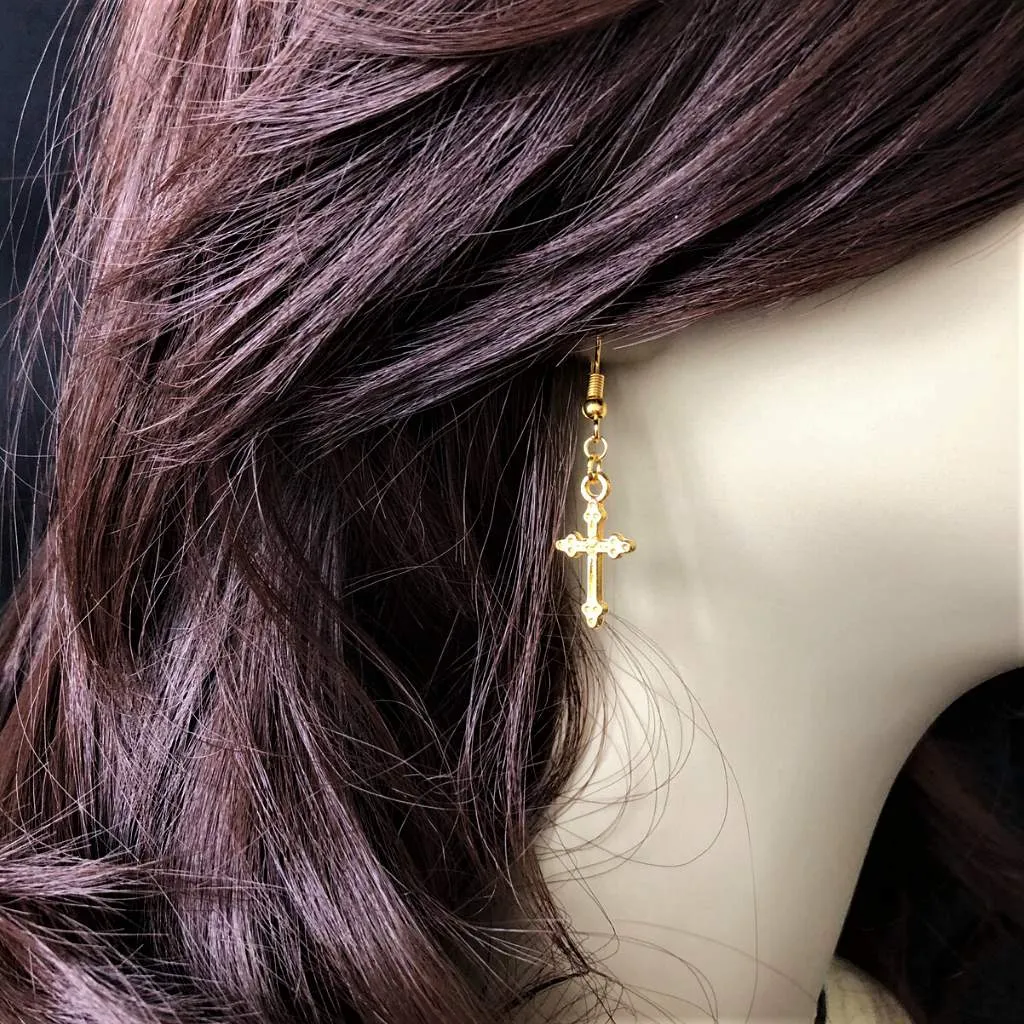 Gold Cross Dangle Earrings