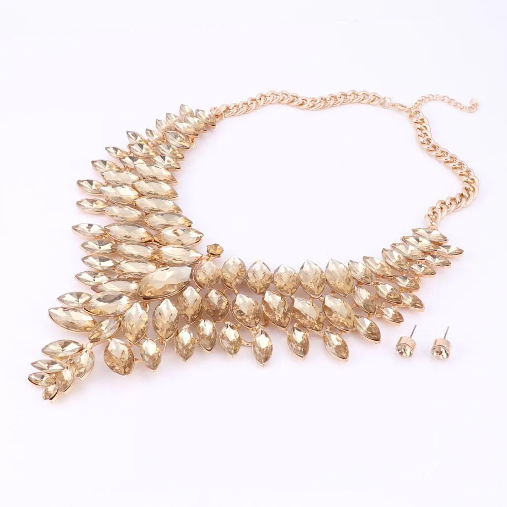 Gold-Plated Crystal Necklace & Earrings Wedding Jewelry Set