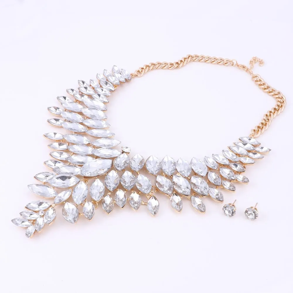 Gold-Plated Crystal Necklace & Earrings Wedding Jewelry Set