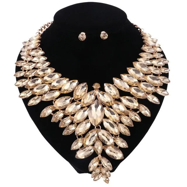 Gold-Plated Crystal Necklace & Earrings Wedding Jewelry Set