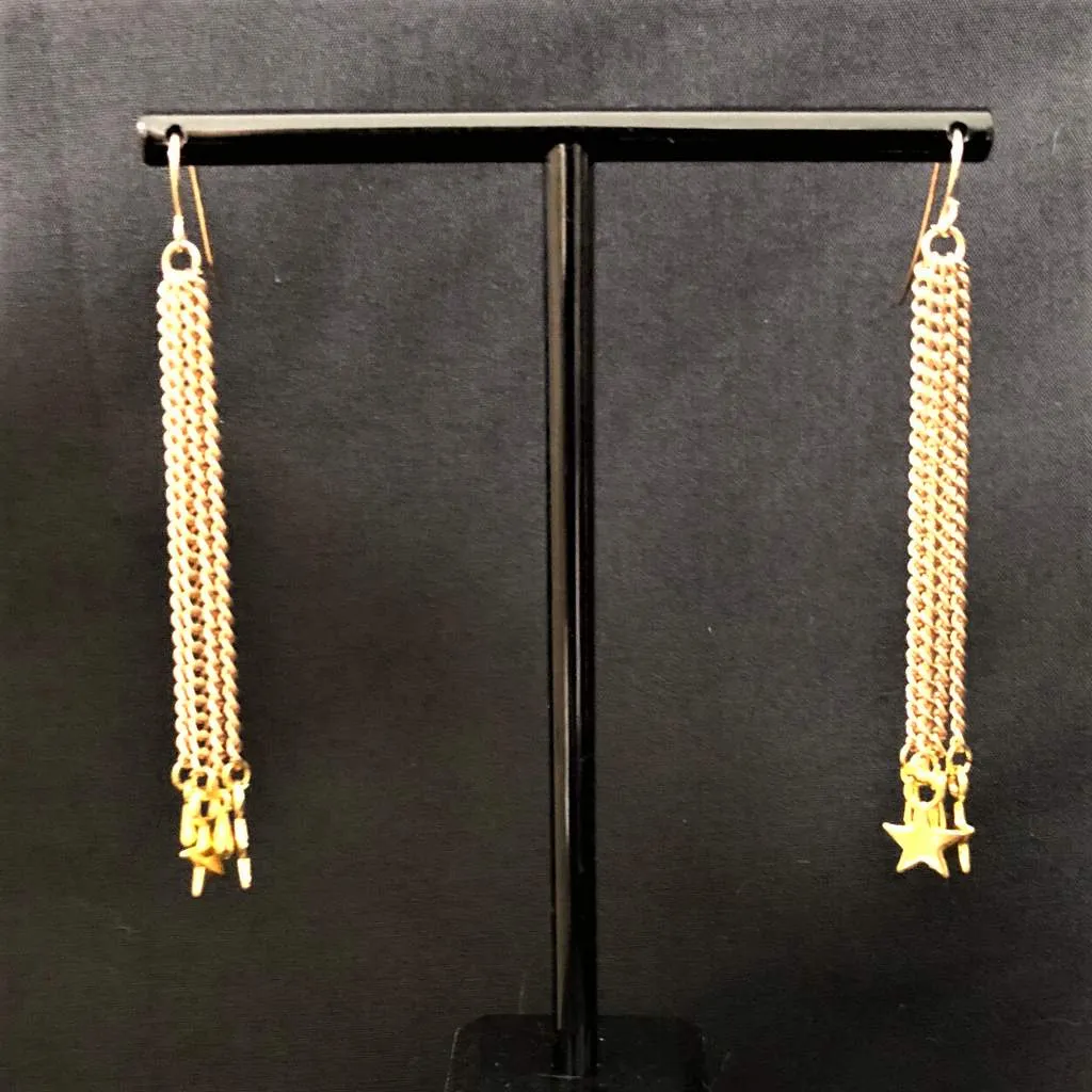 Gold Star Long Chain Dangle Earrings