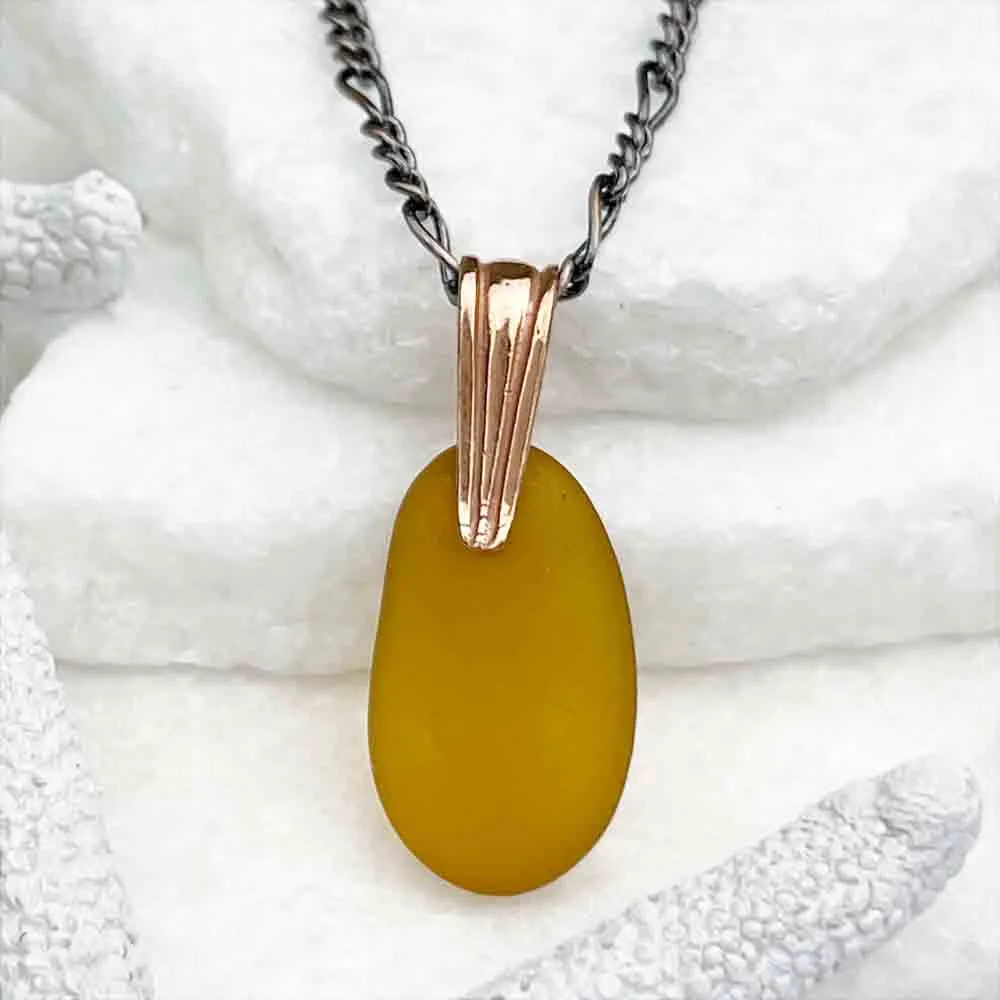 Golden Amber Sea Glass Pendant on a Copper Bail | #5081