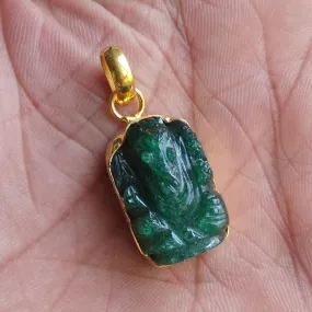 Handmade Green Aventurine Gemstone Hindu God Ganesh Carving Pendant