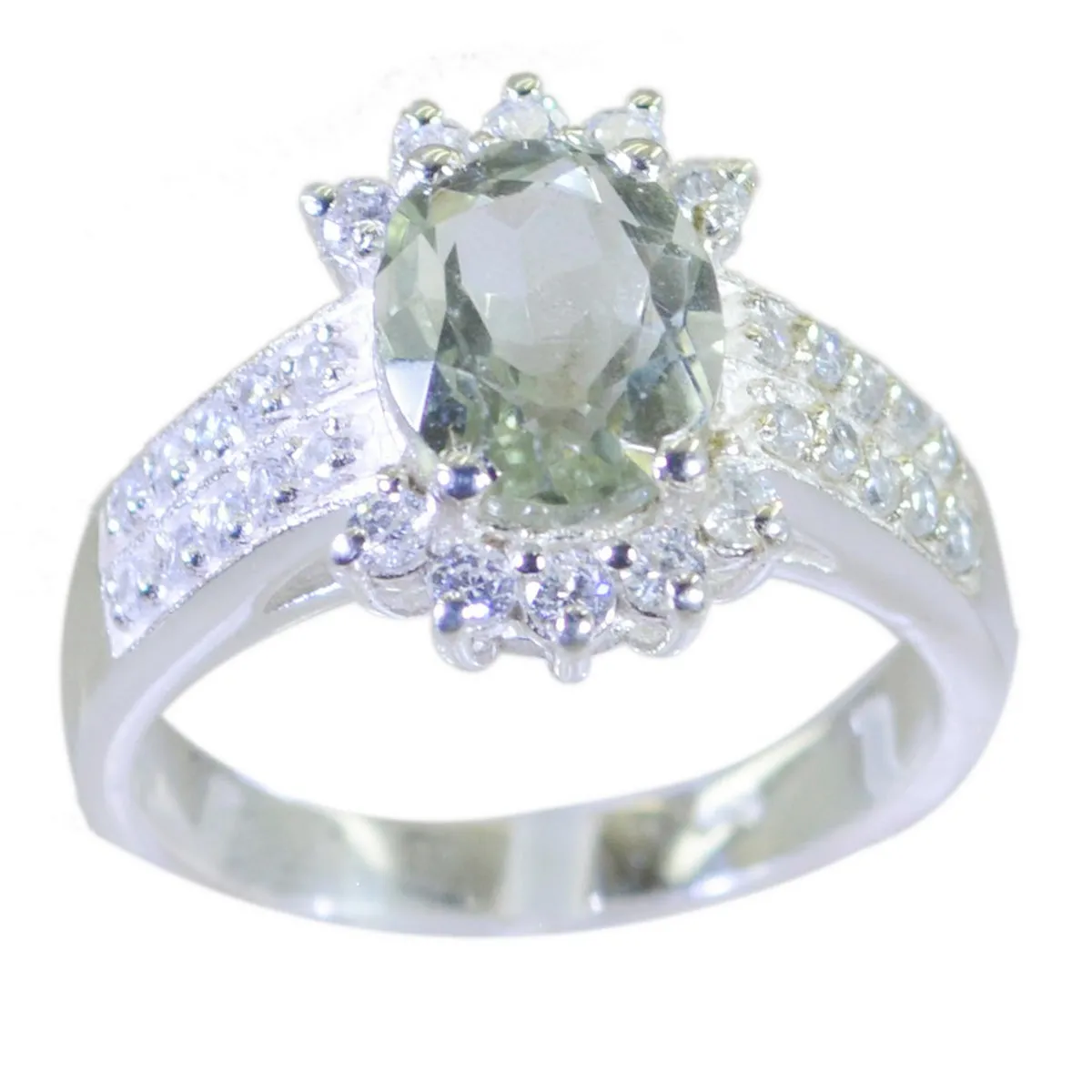 Handsome Gem Green Amethyst 925 Sterling Silver Ring Italian Jewelry