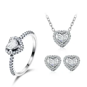 Heart Cubic Zirconia and Crystal 925 Sterling Silver Necklace, Earrings & Ring Fashion Wedding Jewelry Set