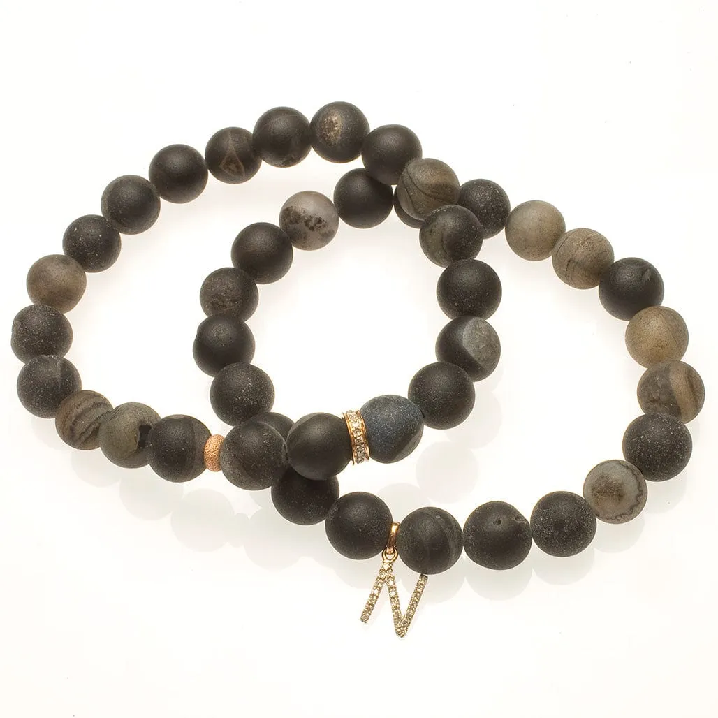 Iridescent Black Beads with 14K Gold and Diamonds