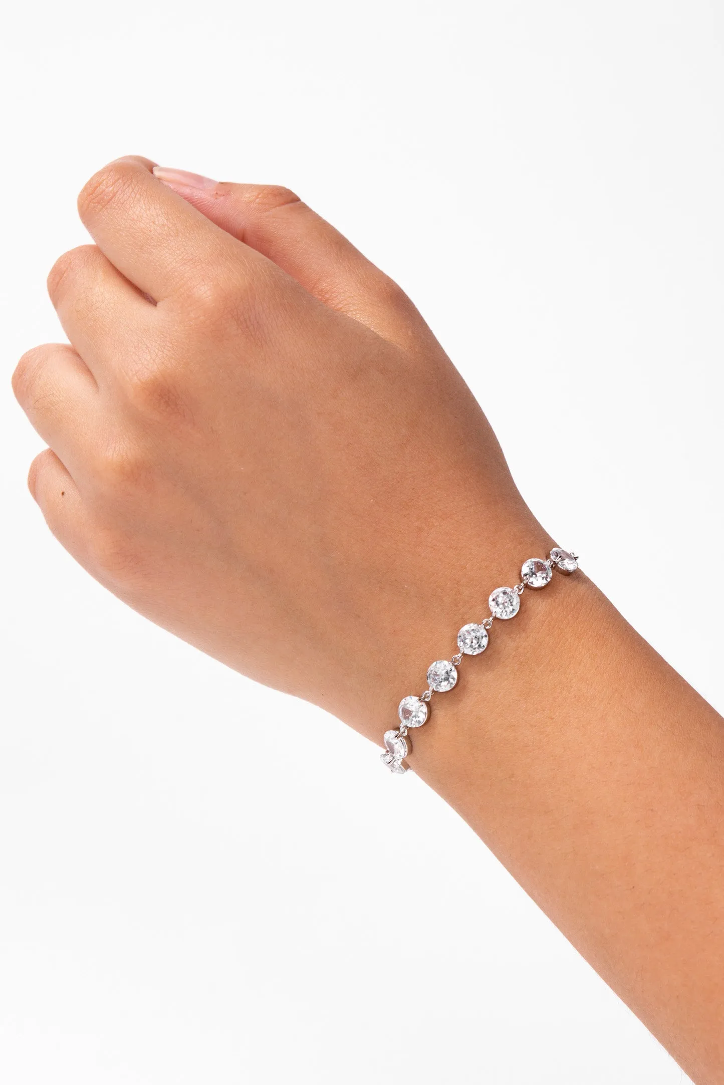 Juliette CZ Solitaire Bezzle Adjustable Bracelet - Silver