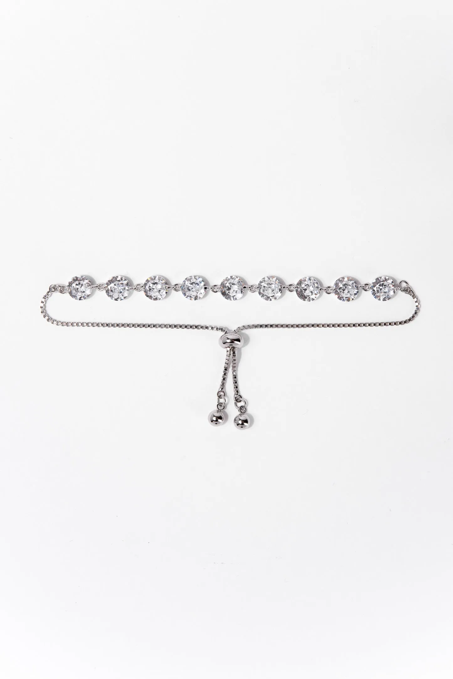 Juliette CZ Solitaire Bezzle Adjustable Bracelet - Silver