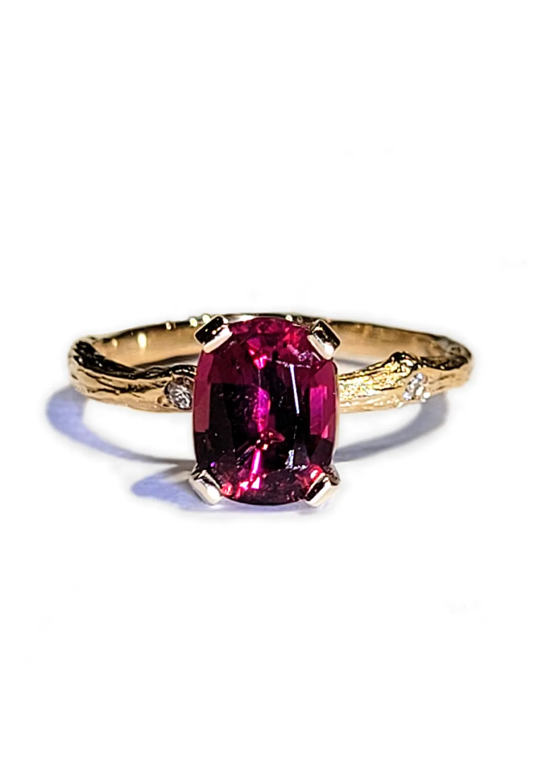 K. Brunini 18KRG .08ctw Diamond & 1.39ctw Red Tourmaline Twig Ring