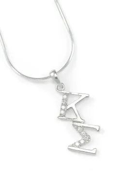 Kappa Sigma Sterling Silver Diagonal Lavaliere with simulated Diamonds