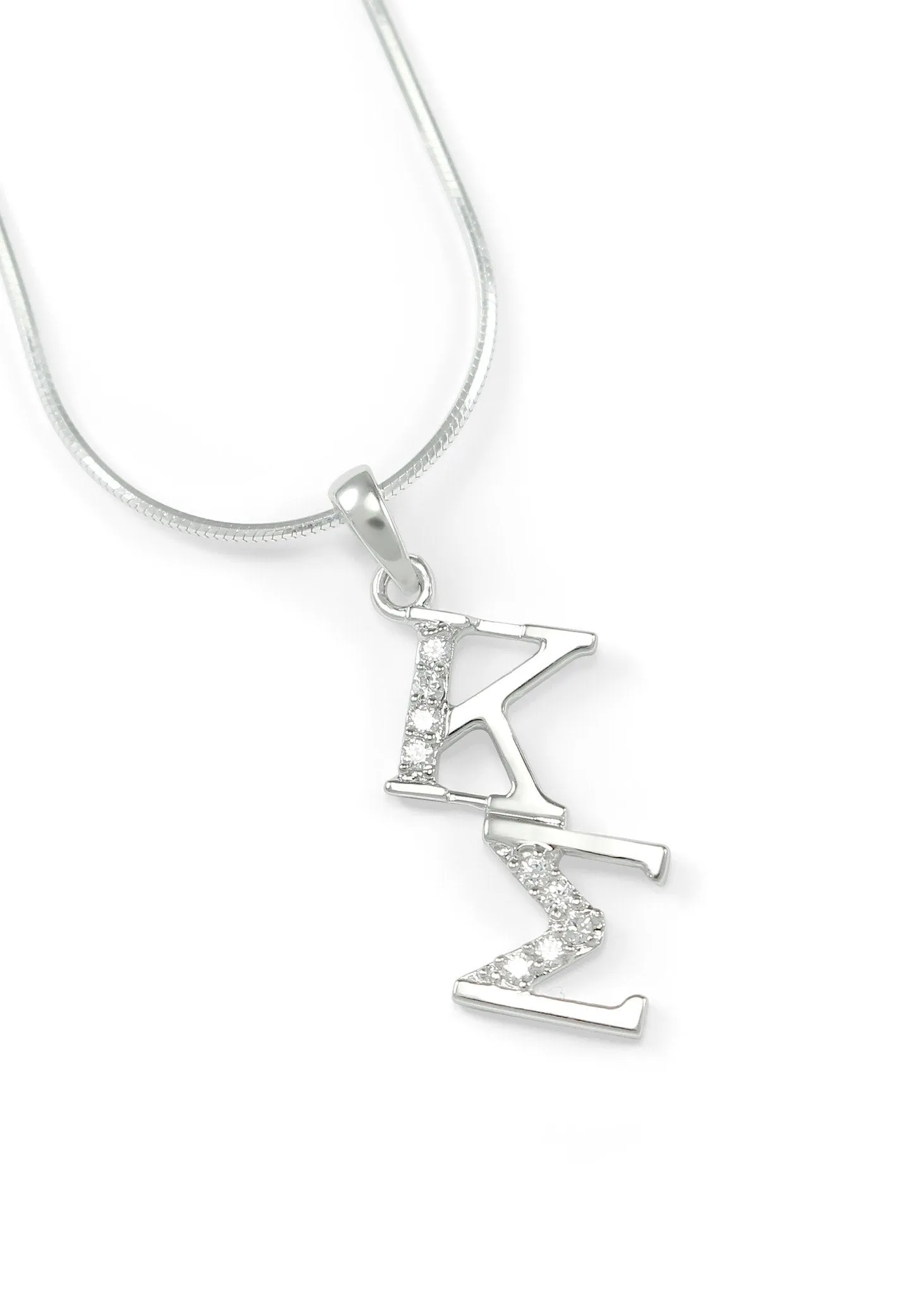 Kappa Sigma Sterling Silver Diagonal Lavaliere with simulated Diamonds