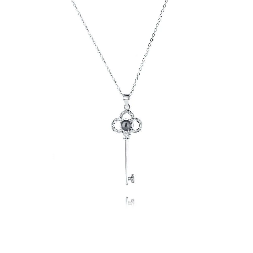 Key CZ Diamonds Necklace with Picture Inside