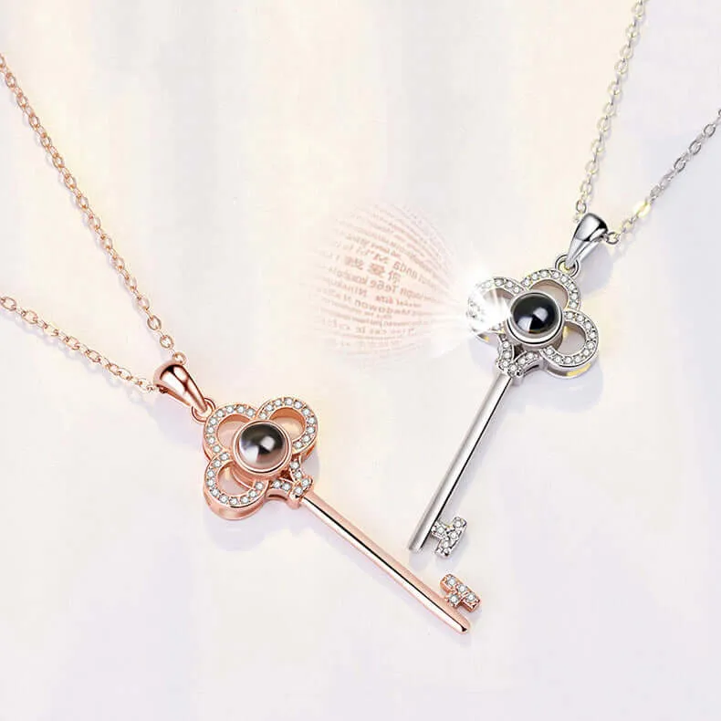 Key CZ Diamonds Necklace with Picture Inside