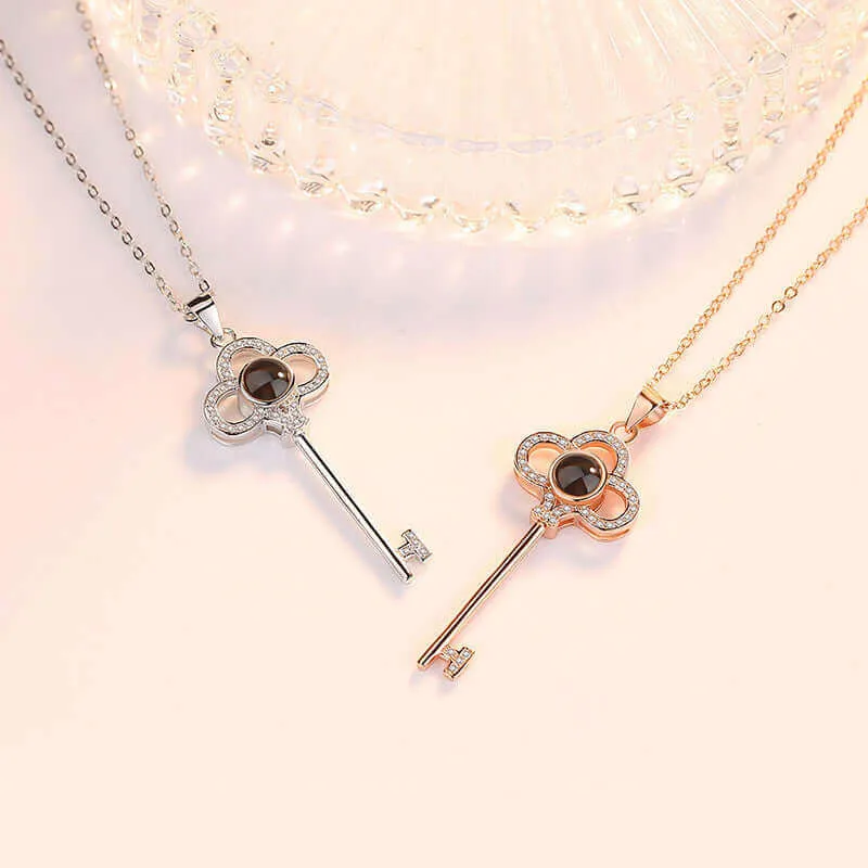 Key CZ Diamonds Necklace with Picture Inside