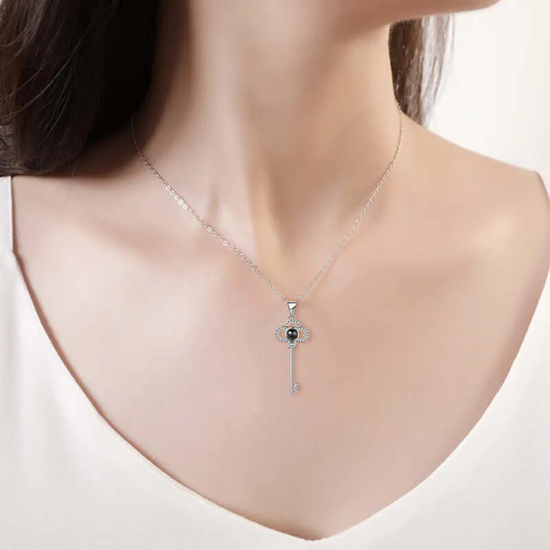 Key CZ Diamonds Necklace with Picture Inside