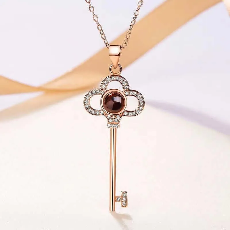 Key CZ Diamonds Necklace with Picture Inside