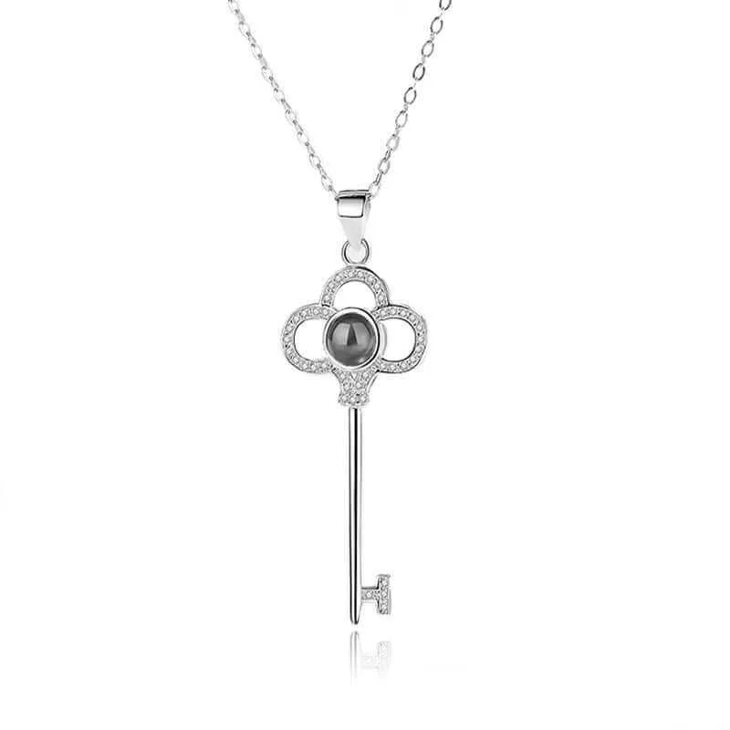 Key CZ Diamonds Necklace with Picture Inside