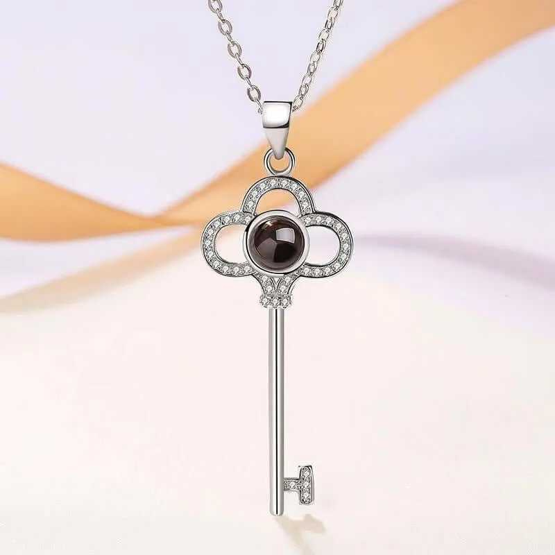 Key CZ Diamonds Necklace with Picture Inside