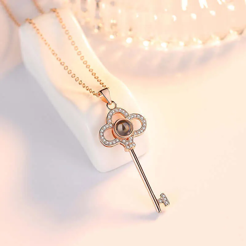 Key CZ Diamonds Necklace with Picture Inside