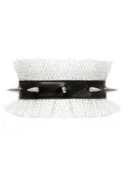 Kitten Collection White/Black Fishnet Spike Choker