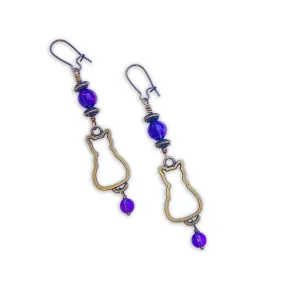 Kitty Cat and Amethyst gemstone Earrings