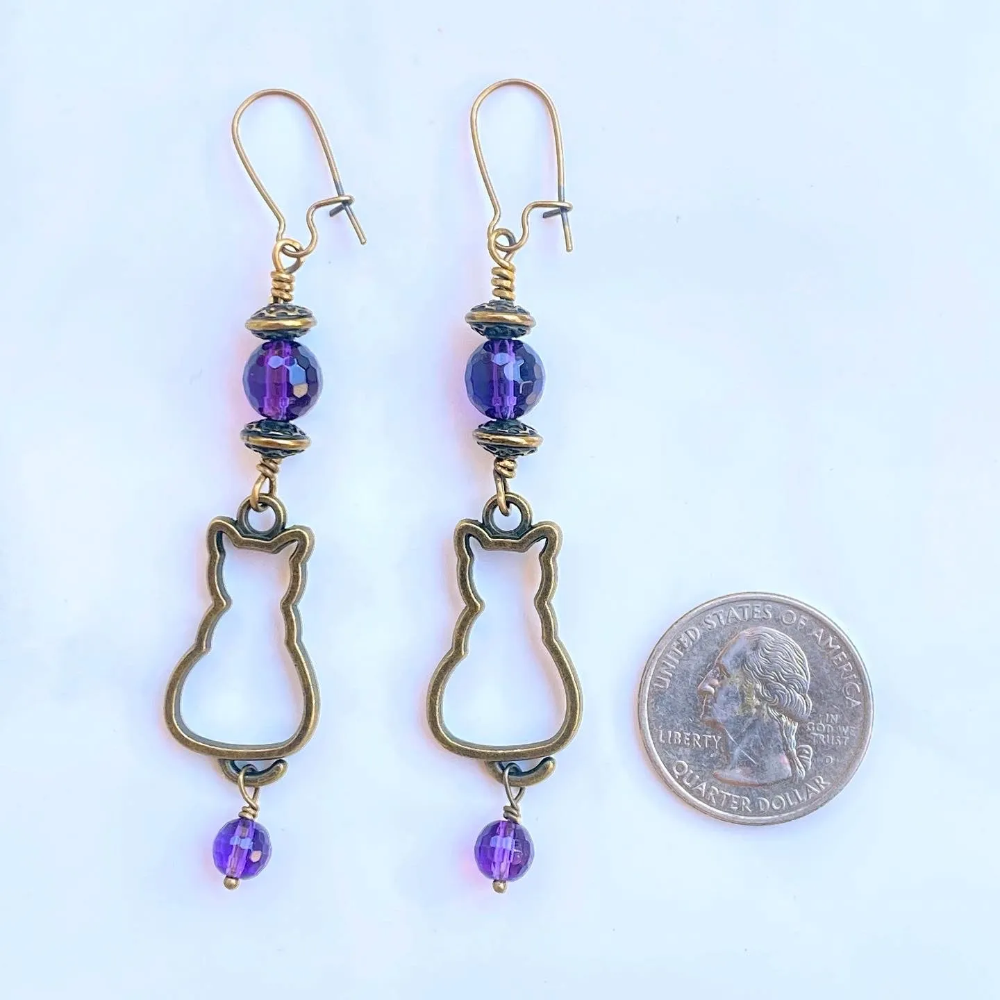 Kitty Cat and Amethyst gemstone Earrings