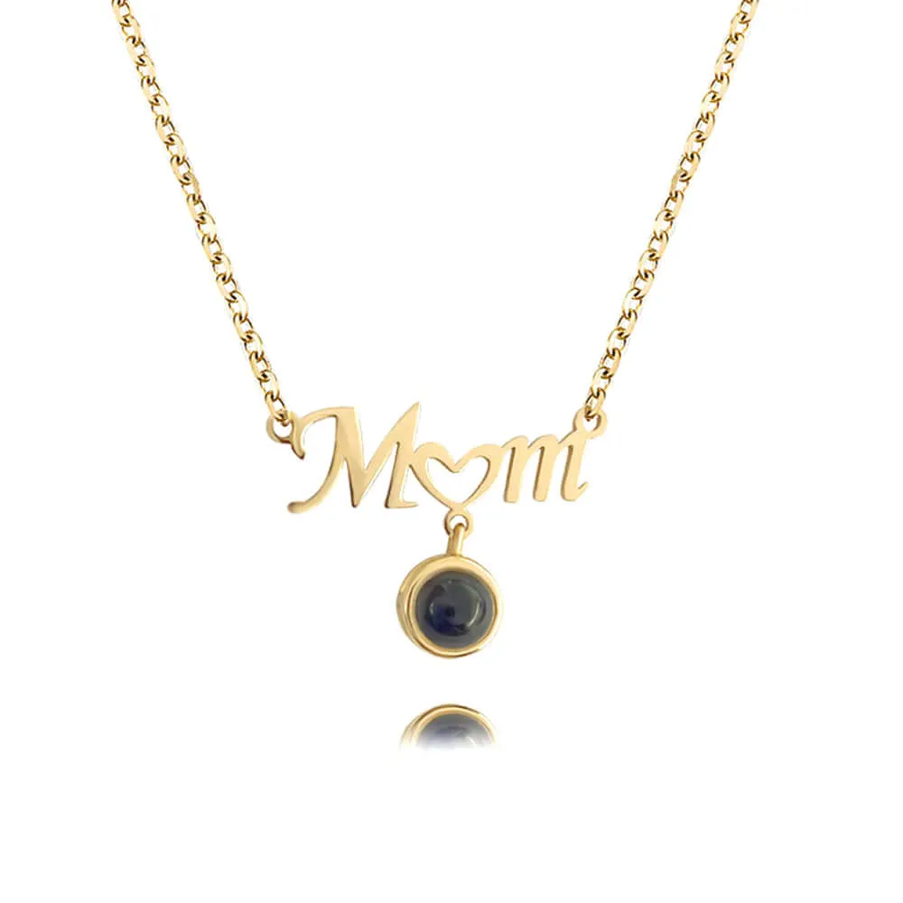 Love Heart Shaped Projection Necklace I Love You Mom Necklace with Picture Inside