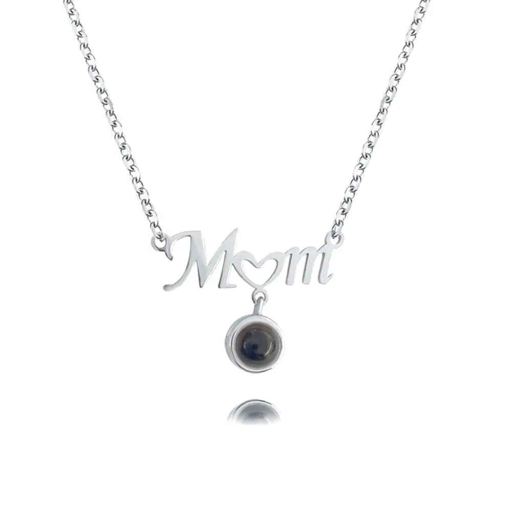 Love Heart Shaped Projection Necklace I Love You Mom Necklace with Picture Inside