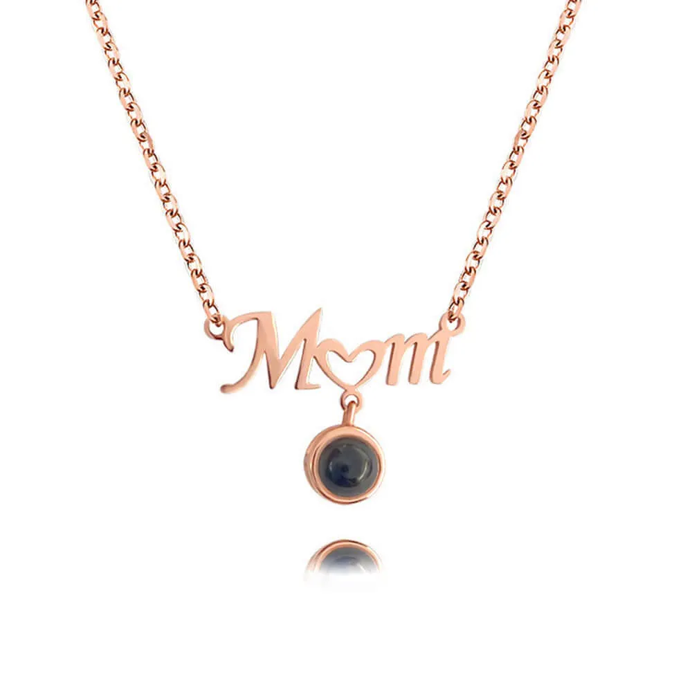 Love Heart Shaped Projection Necklace I Love You Mom Necklace with Picture Inside