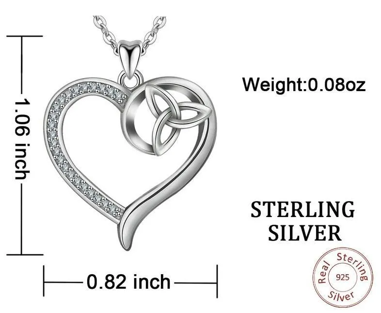 Lovely Heart & Trinity Knot 925 Sterling Silver Charm Pendant