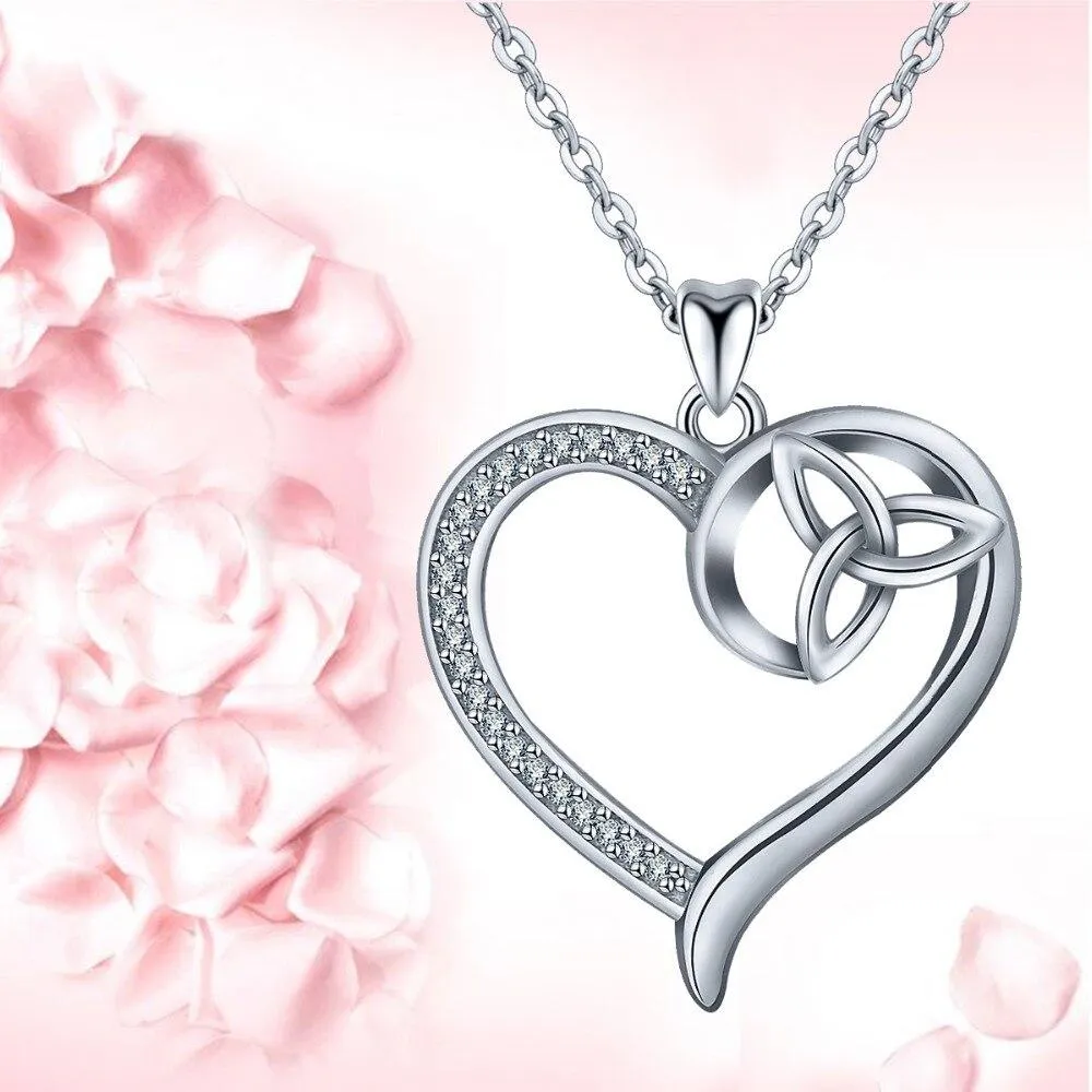 Lovely Heart & Trinity Knot 925 Sterling Silver Charm Pendant