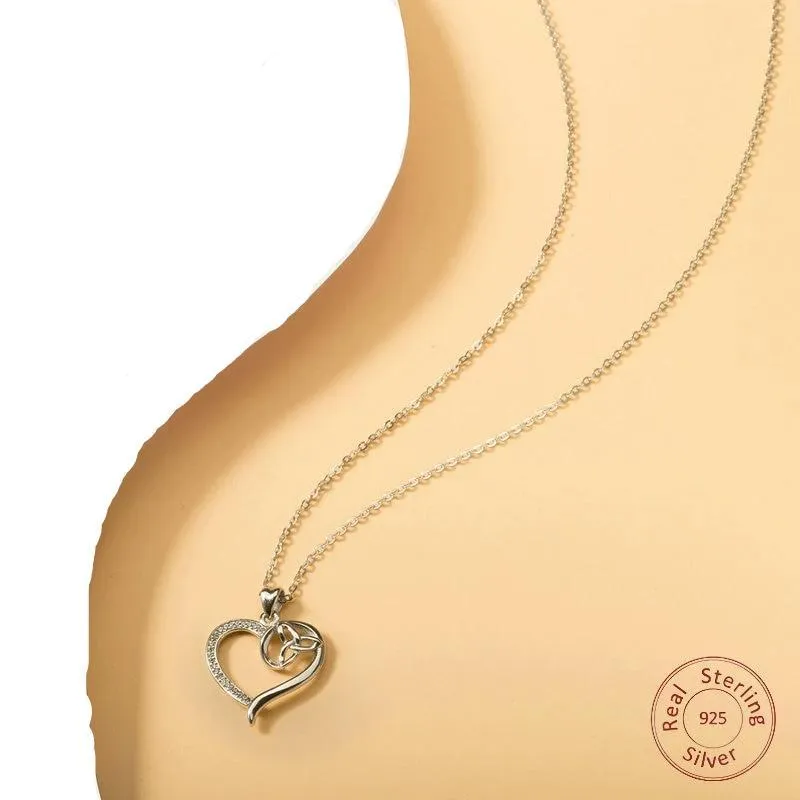 Lovely Heart & Trinity Knot 925 Sterling Silver Charm Pendant