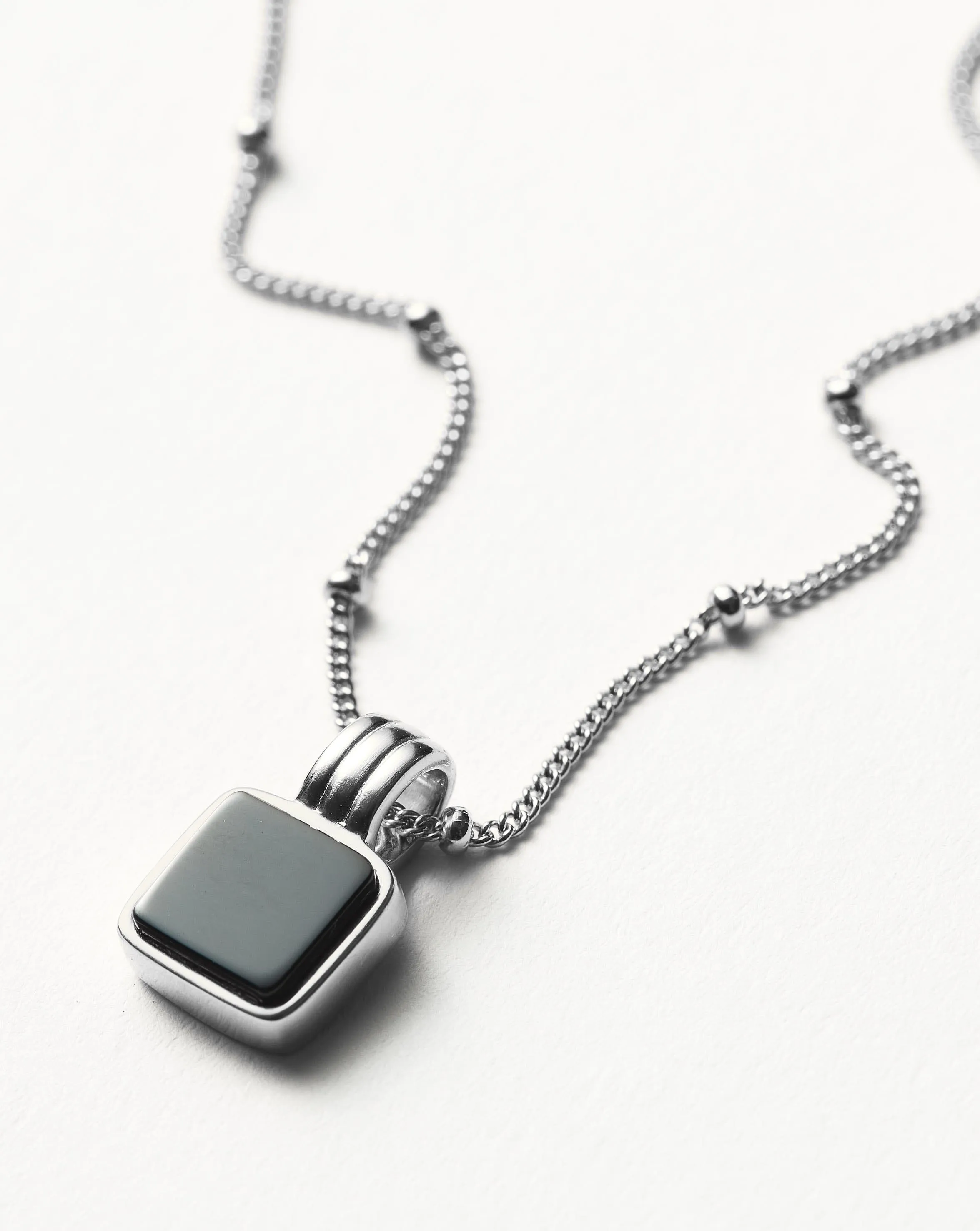 Lucy Williams Square Onyx Gemstone Necklace | Sterling Silver/Black Onyx