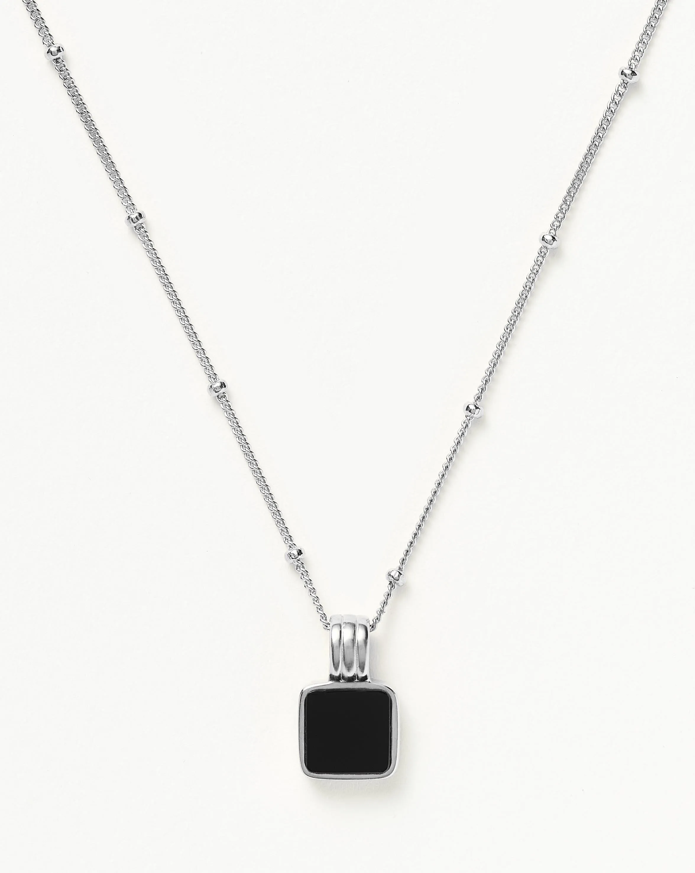 Lucy Williams Square Onyx Gemstone Necklace | Sterling Silver/Black Onyx