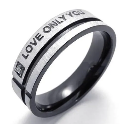 Men Stainless Steel LOVE ONLY YOU Promise Ring Wedding Bands, Black