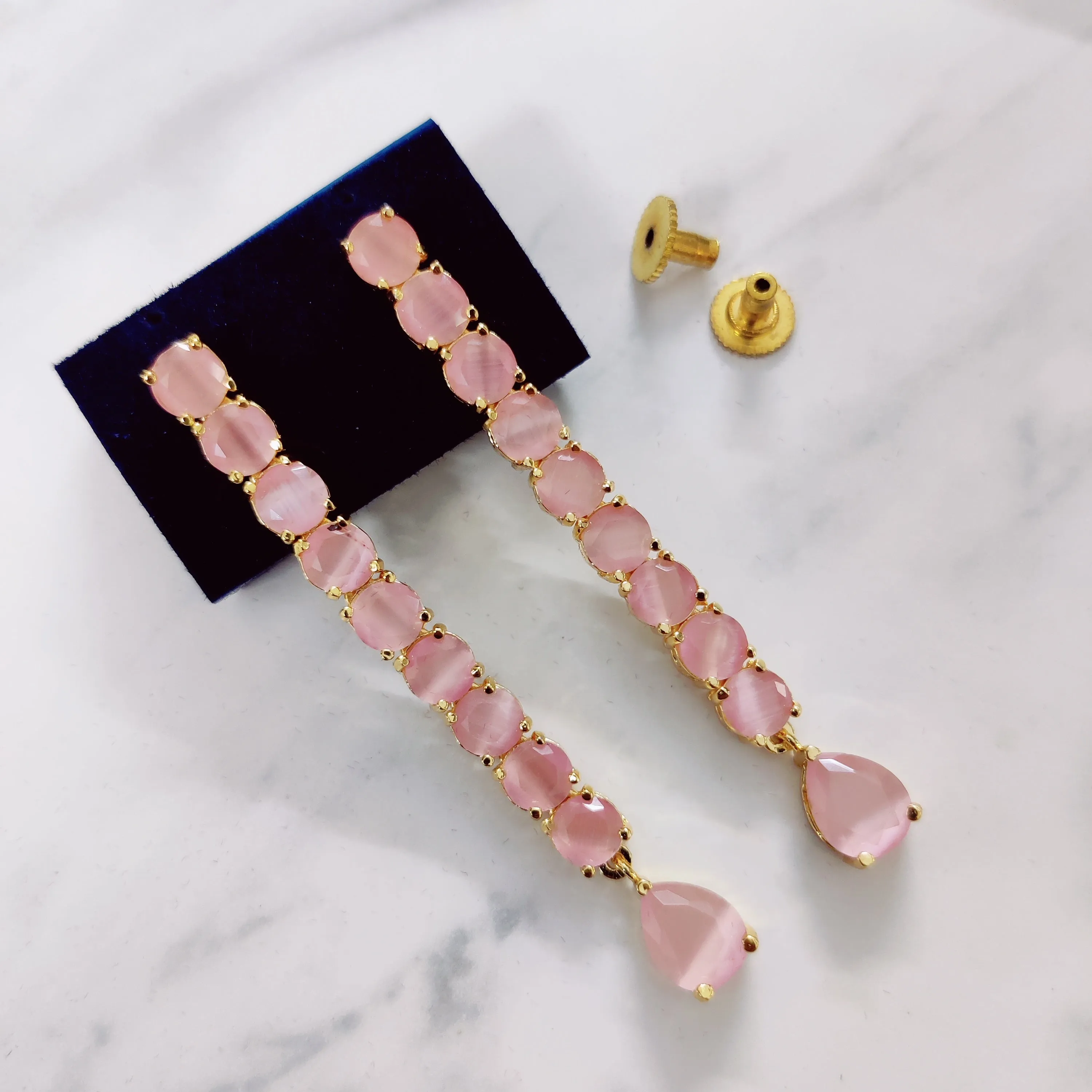 Mint Pink Gold Plated Earrings